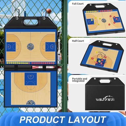 Wsixsui Magnetic Basketball Coaching Board | Foldable Leather Basketball Clipboard Kit for Coaches | Professional Basketball Tactic Board | Dry Erase Strategy Whiteboard | Carry Handle | Lightweight in Saudi Arabia