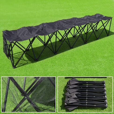 BenefitUSA Portable Sports Bench Sits 3/4/6/8 Seater Folding Team Sideline Bench Camping Bleacher Chair (6 Seater, Black) in Saudi Arabia