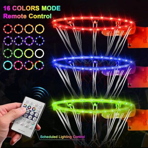 Jspotib LED Basketball Hoop Lights, Remote Contral Basketball Goal Accessories Light Up Hoop Rim, 16 Color Change, Waterproof, Basketball Gift for Youth Boys Girls Men Kids in Saudi Arabia