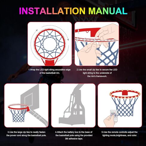 Jspotib LED Basketball Hoop Lights, Remote Contral Basketball Goal Accessories Light Up Hoop Rim, 16 Color Change, Waterproof, Basketball Gift for Youth Boys Girls Men Kids in Saudi Arabia