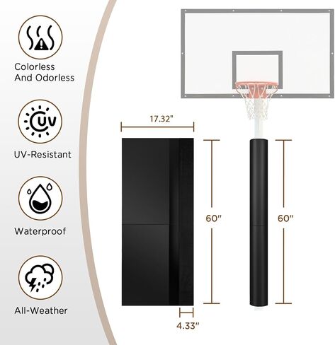 وسادة عمود كرة السلة JOMOQ مقاس 72 بوصة و60 بوصة 4.33 بوصة أشرطة معززة مقاومة للهب ومقاومة للماء بطانة عمود كرة السلة في الهواء الطلق، وصالات الألعاب الرياضية، والكراجات، ولف العمود لتغطية عمود الطابق السفلي in Kuwait