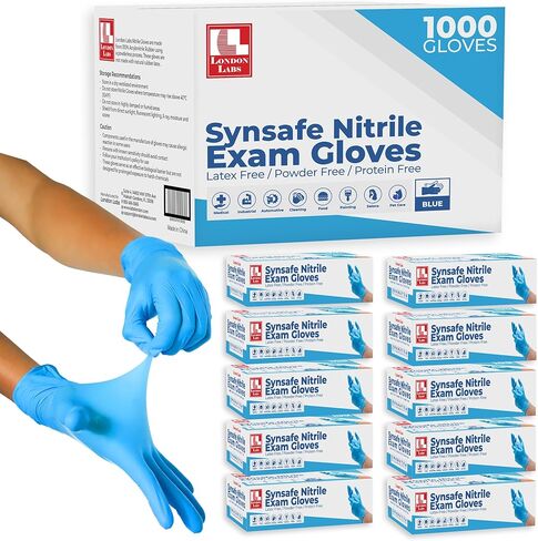 Synsafe 4 Mil - Blue Nitrile Exam Gloves –Disposable Latex Free & Powder Free – Extra Strong, Rubber Gloves – First Aid Kit, Medical, EMT, Cleaning, Cooking | Pack of (100 ct) in Kuwait