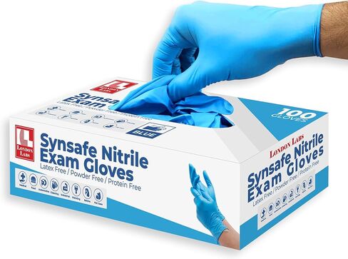 Synsafe 4 Mil - Blue Nitrile Exam Gloves –Disposable Latex Free & Powder Free – Extra Strong, Rubber Gloves – First Aid Kit, Medical, EMT, Cleaning, Cooking | Pack of (100 ct) in Kuwait