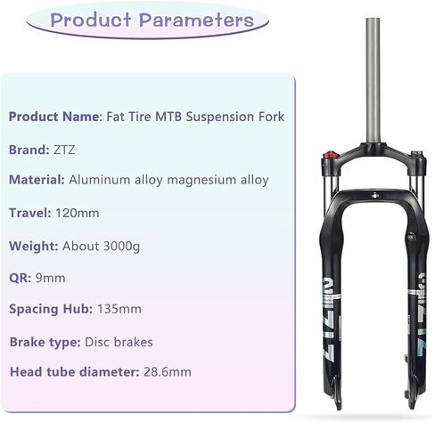 شوكة تعليق MTB بإطار سميك مقاس 26 × 4.0 بوصة من ZTZ - سفر 100 مم، محور تباعد 135 مم، 9 مم QR، شوكة أمامية للدراجة الجبلية الربيعية بقفل يدوي، مثالية للدراجات الجبلية على الشاطئ الثلجي XC in Saudi Arabia