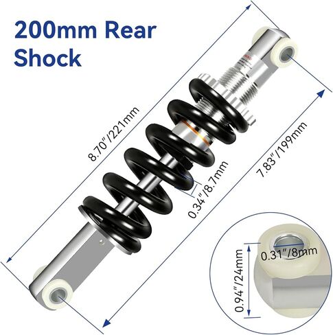 SHIQINHA MX650 Rear Shock Absorber Replacement for Razor MX500 MX650 SX500 McGrath Dirt Rocket Bike, 7.87" 200mm Rear Shock Compatible with Pit Bike Maximum Load 1500LBS in Kuwait