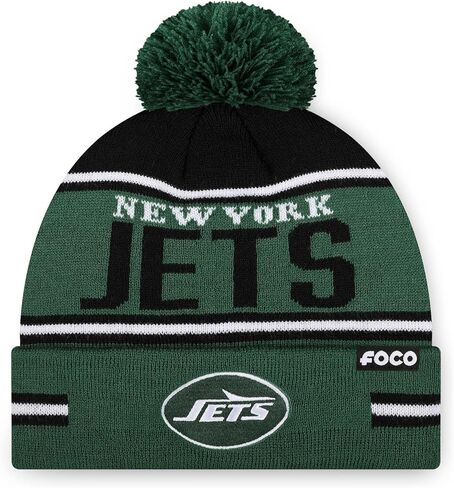 FOCO NFL Team Logo Big Wordmark Stripe Pom Beanie Hat in Saudi Arabia