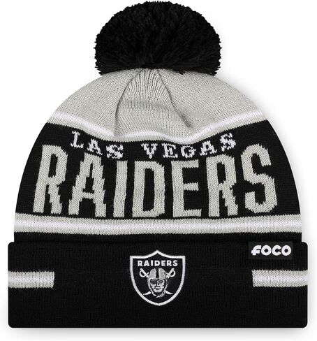 FOCO NFL Team Logo Big Wordmark Stripe Pom Beanie Hat in Saudi Arabia