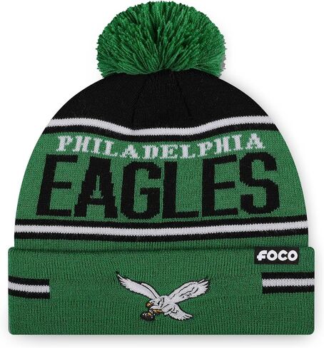 FOCO NFL Team Logo Big Wordmark Stripe Pom Beanie Hat in Saudi Arabia