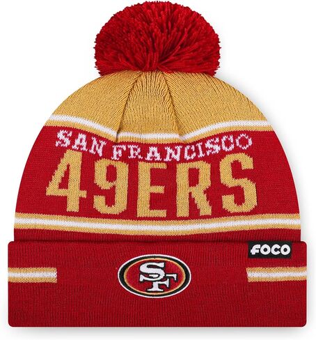FOCO NFL Team Logo Big Wordmark Stripe Pom Beanie Hat in Saudi Arabia