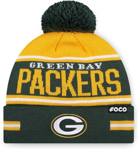 FOCO NFL Team Logo Big Wordmark Stripe Pom Beanie Hat in Saudi Arabia
