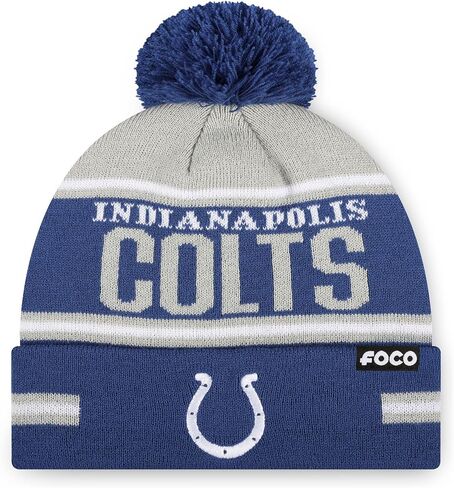 FOCO NFL Team Logo Big Wordmark Stripe Pom Beanie Hat in Saudi Arabia