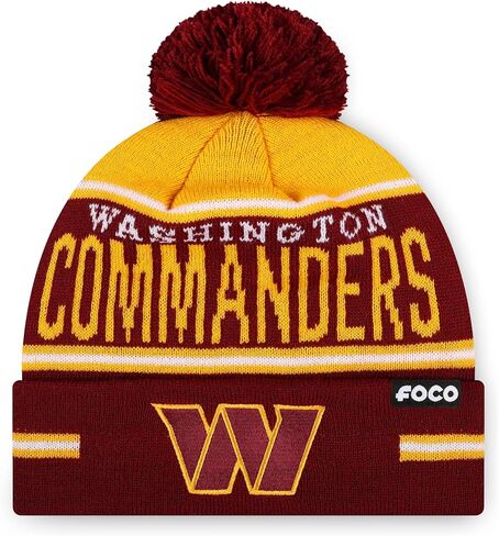 FOCO NFL Team Logo Big Wordmark Stripe Pom Beanie Hat in Saudi Arabia