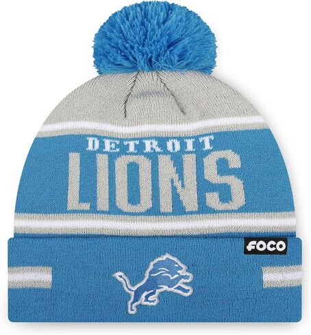 FOCO NFL Team Logo Big Wordmark Stripe Pom Beanie Hat in Saudi Arabia