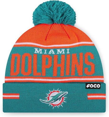 FOCO NFL Team Logo Big Wordmark Stripe Pom Beanie Hat in Saudi Arabia