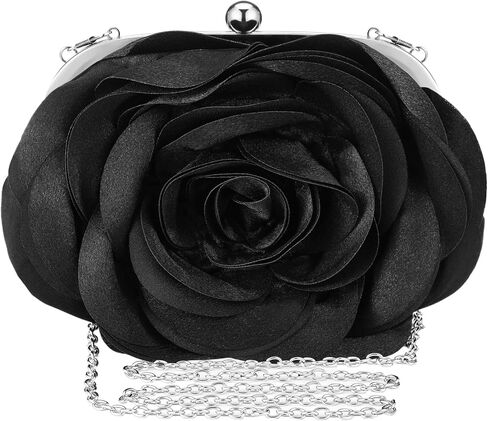 Black Clutch Purses for Women Evening Bags Flower Satin Handbag Classy Wristlet Purse for Party Daily Wedding Prom in Kuwait
