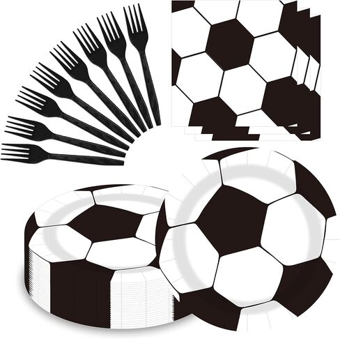 Sveikie 60pcs Soccer Birthday Party decorations-Soccer Plates And Napkins-Black Plastic Silverware Fork,Suitable For Football Games, Birthdays, Sports, Parties,Serves 20 in Saudi Arabia