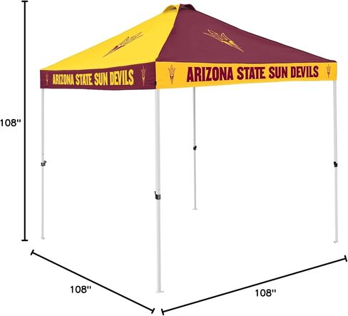 شعار العلامات التجارية NCAA Arizona State Sun Devils مقاس 9 × 9 أقدام، خيمة بمظلة خلفية للشطرنج - 9 × 9 بوصة، سقف بفتحات تهوية، ارتفاع قابل للتعديل، حقيبة حمل بعجلات، فولاذ مطلي بالمسحوق in Kuwait