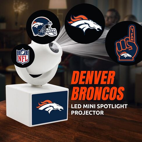 Sporticulture NFL American Football Denver Broncos - جهاز عرض صغير LED قابل للتعديل مع 6 تصميمات لشعار الفريق - مصباح كشاف محمول وقابل لإعادة الشحن - يعمل بالبطارية - 4.375 بوصة × 3.125 بوصة in Saudi Arabia