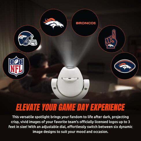 Sporticulture NFL American Football Denver Broncos - جهاز عرض صغير LED قابل للتعديل مع 6 تصميمات لشعار الفريق - مصباح كشاف محمول وقابل لإعادة الشحن - يعمل بالبطارية - 4.375 بوصة × 3.125 بوصة in Saudi Arabia