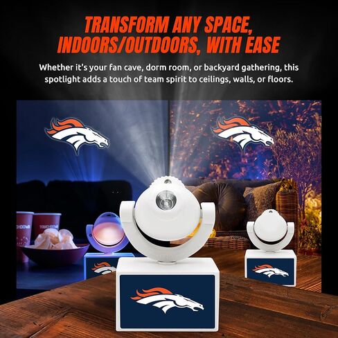 Sporticulture NFL American Football Denver Broncos - جهاز عرض صغير LED قابل للتعديل مع 6 تصميمات لشعار الفريق - مصباح كشاف محمول وقابل لإعادة الشحن - يعمل بالبطارية - 4.375 بوصة × 3.125 بوصة in Saudi Arabia