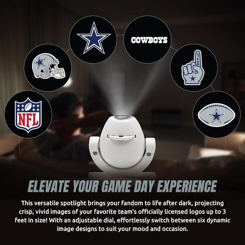 Sporticulture NFL American Football Dallas Cowboys - Adjustable Led Mini Spotlight Projector with 6 Team Logo Designs - Portable & Rechargeable Spotlight - Battery-Operated - 4.375" x 3.125" in Saudi Arabia