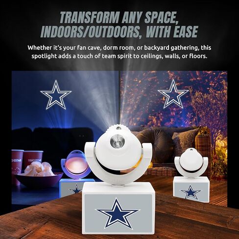 Sporticulture NFL American Football Dallas Cowboys - Adjustable Led Mini Spotlight Projector with 6 Team Logo Designs - Portable & Rechargeable Spotlight - Battery-Operated - 4.375" x 3.125" in Saudi Arabia