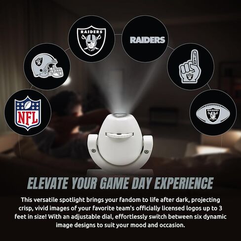 Sporticulture NFL American Football Las Vegas Raiders - جهاز عرض كشاف صغير LED قابل للتعديل مع 6 تصميمات لشعار الفريق - مصباح كشاف محمول وقابل لإعادة الشحن - يعمل بالبطارية - 4.375 بوصة × 3.125 بوصة in Saudi Arabia
