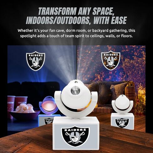 Sporticulture NFL American Football Las Vegas Raiders - جهاز عرض كشاف صغير LED قابل للتعديل مع 6 تصميمات لشعار الفريق - مصباح كشاف محمول وقابل لإعادة الشحن - يعمل بالبطارية - 4.375 بوصة × 3.125 بوصة in Saudi Arabia