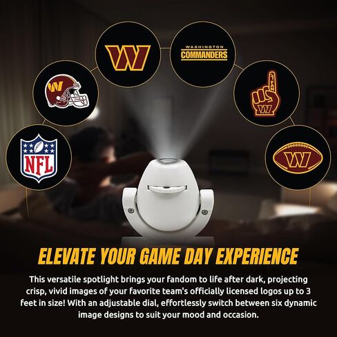 Sporticulture NFL American Football Washington Commanders - Adjustable Led Mini Spotlight Projector with 6 Team Logo Designs - Portable & Rechargeable Spotlight - Battery-Operated - 4.375" x 3.125" in Saudi Arabia