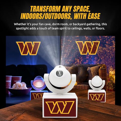 Sporticulture NFL American Football Washington Commanders - Adjustable Led Mini Spotlight Projector with 6 Team Logo Designs - Portable & Rechargeable Spotlight - Battery-Operated - 4.375" x 3.125" in Saudi Arabia