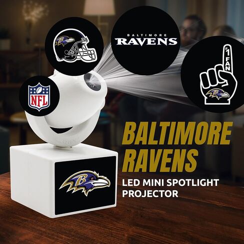 Sporticulture NFL American Football Baltimore Ravens - Adjustable Led Mini Spotlight Projector with 6 Team Logo Designs - Portable & Rechargeable Spotlight - Battery-Operated - 4.375" x 3.125" in Saudi Arabia