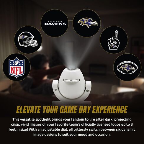 Sporticulture NFL American Football Baltimore Ravens - Adjustable Led Mini Spotlight Projector with 6 Team Logo Designs - Portable & Rechargeable Spotlight - Battery-Operated - 4.375" x 3.125" in Saudi Arabia