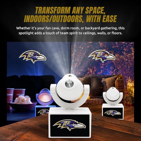 Sporticulture NFL American Football Baltimore Ravens - Adjustable Led Mini Spotlight Projector with 6 Team Logo Designs - Portable & Rechargeable Spotlight - Battery-Operated - 4.375" x 3.125" in Saudi Arabia
