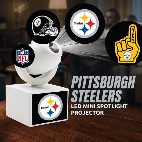 Sporticulture NFL American Football Pittsburgh Steelers - جهاز عرض كشاف صغير LED قابل للتعديل مع 6 تصميمات لشعار الفريق - مصباح كشاف محمول وقابل لإعادة الشحن - يعمل بالبطارية - 4.375 بوصة × 3.125 بوصة in Saudi Arabia