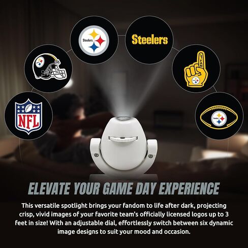 Sporticulture NFL American Football Pittsburgh Steelers - جهاز عرض كشاف صغير LED قابل للتعديل مع 6 تصميمات لشعار الفريق - مصباح كشاف محمول وقابل لإعادة الشحن - يعمل بالبطارية - 4.375 بوصة × 3.125 بوصة in Saudi Arabia