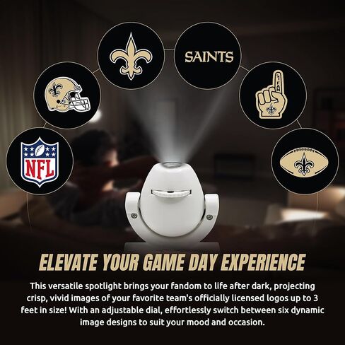 Sporticulture NFL American Football New Orleans Saints - Adjustable Led Mini Spotlight Projector with 6 Team Logo Designs - Portable & Rechargeable Spotlight - Battery-Operated - 4.375" x 3.125" in Saudi Arabia