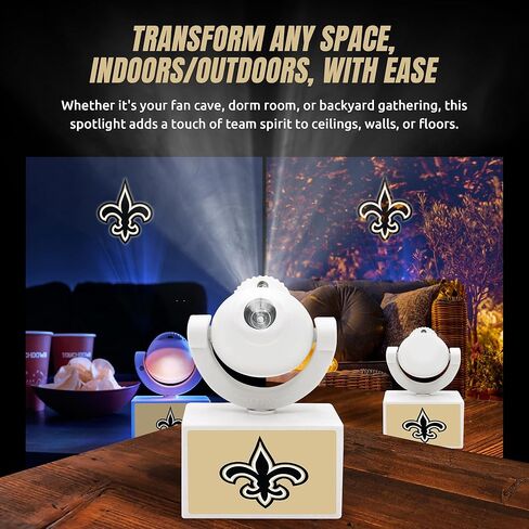 Sporticulture NFL American Football New Orleans Saints - Adjustable Led Mini Spotlight Projector with 6 Team Logo Designs - Portable & Rechargeable Spotlight - Battery-Operated - 4.375" x 3.125" in Saudi Arabia
