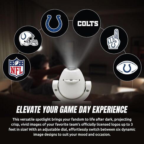 Sporticulture NFL American Football Indianapolis Colts - جهاز عرض صغير LED قابل للتعديل مع 6 تصميمات لشعار الفريق - مصباح كشاف محمول وقابل لإعادة الشحن - يعمل بالبطارية - 4.375 بوصة × 3.125 بوصة in Kuwait