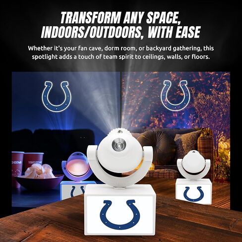 Sporticulture NFL American Football Indianapolis Colts - جهاز عرض صغير LED قابل للتعديل مع 6 تصميمات لشعار الفريق - مصباح كشاف محمول وقابل لإعادة الشحن - يعمل بالبطارية - 4.375 بوصة × 3.125 بوصة in Kuwait