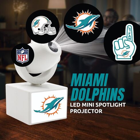 Sporticulture NFL American Football Miami Dolphins - جهاز عرض صغير LED قابل للتعديل مع 6 تصميمات لشعار الفريق - مصباح كشاف محمول وقابل لإعادة الشحن - يعمل بالبطارية - 4.375 بوصة × 3.125 بوصة in Kuwait