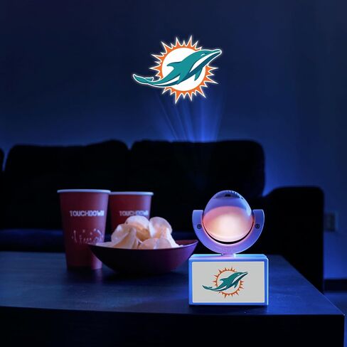 Sporticulture NFL American Football Miami Dolphins - جهاز عرض صغير LED قابل للتعديل مع 6 تصميمات لشعار الفريق - مصباح كشاف محمول وقابل لإعادة الشحن - يعمل بالبطارية - 4.375 بوصة × 3.125 بوصة in Kuwait