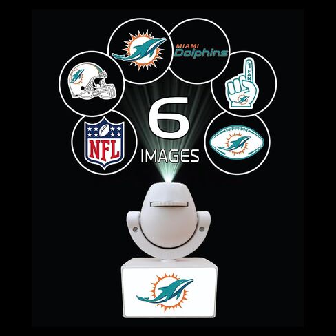 Sporticulture NFL American Football Miami Dolphins - جهاز عرض صغير LED قابل للتعديل مع 6 تصميمات لشعار الفريق - مصباح كشاف محمول وقابل لإعادة الشحن - يعمل بالبطارية - 4.375 بوصة × 3.125 بوصة in Kuwait