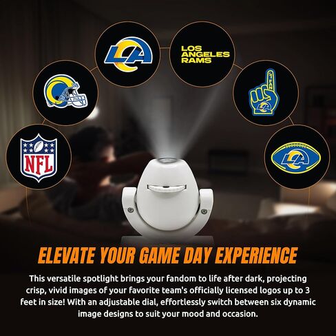 Sporticulture NFL American Football Los Angeles Rams - جهاز عرض كشاف صغير LED قابل للتعديل مع 6 تصميمات لشعار الفريق - مصباح كشاف محمول وقابل لإعادة الشحن - يعمل بالبطارية - 4.375 بوصة × 3.125 بوصة in Kuwait