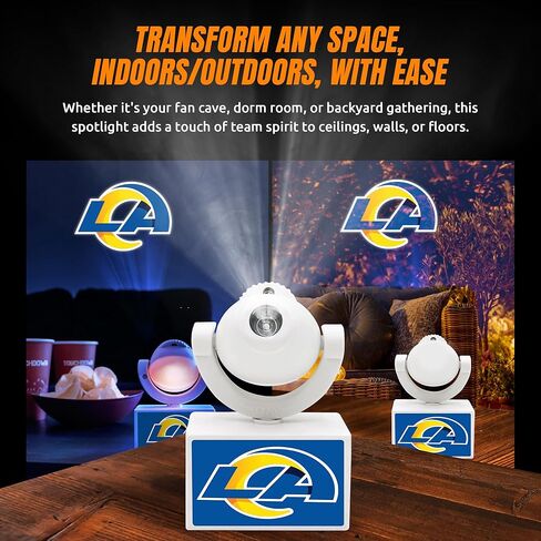 Sporticulture NFL American Football Los Angeles Rams - جهاز عرض كشاف صغير LED قابل للتعديل مع 6 تصميمات لشعار الفريق - مصباح كشاف محمول وقابل لإعادة الشحن - يعمل بالبطارية - 4.375 بوصة × 3.125 بوصة in Kuwait