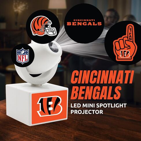 Sporticulture NFL American Football Cincinnati Bengals - جهاز عرض صغير LED قابل للتعديل مع 6 تصميمات لشعار الفريق - مصباح كشاف محمول وقابل لإعادة الشحن - يعمل بالبطارية - 4.375 بوصة × 3.125 بوصة in Kuwait