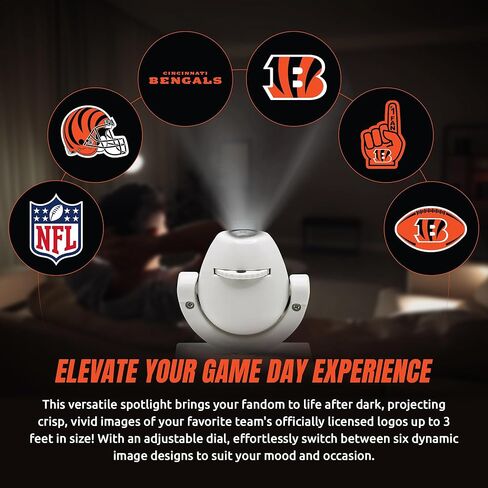 Sporticulture NFL American Football Cincinnati Bengals - جهاز عرض صغير LED قابل للتعديل مع 6 تصميمات لشعار الفريق - مصباح كشاف محمول وقابل لإعادة الشحن - يعمل بالبطارية - 4.375 بوصة × 3.125 بوصة in Kuwait