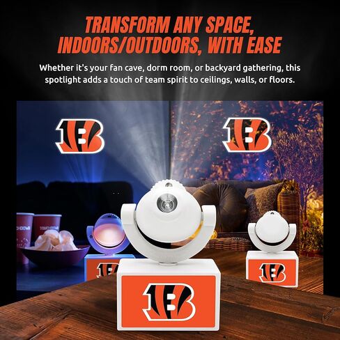 Sporticulture NFL American Football Cincinnati Bengals - جهاز عرض صغير LED قابل للتعديل مع 6 تصميمات لشعار الفريق - مصباح كشاف محمول وقابل لإعادة الشحن - يعمل بالبطارية - 4.375 بوصة × 3.125 بوصة in Kuwait