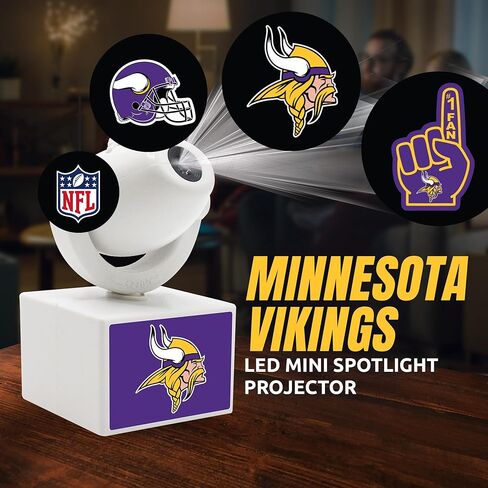 Sporticulture NFL American Football Minnesota Vikings - جهاز عرض كشاف صغير LED قابل للتعديل مع 6 تصميمات لشعار الفريق - مصباح كشاف محمول وقابل لإعادة الشحن - يعمل بالبطارية - 4.375 بوصة × 3.125 بوصة in Kuwait