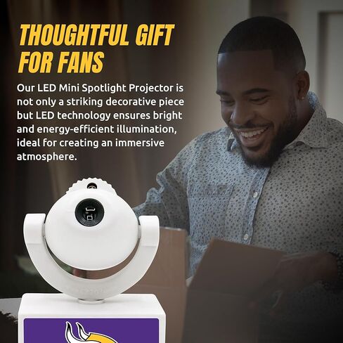 Sporticulture NFL American Football Minnesota Vikings - جهاز عرض كشاف صغير LED قابل للتعديل مع 6 تصميمات لشعار الفريق - مصباح كشاف محمول وقابل لإعادة الشحن - يعمل بالبطارية - 4.375 بوصة × 3.125 بوصة in Kuwait