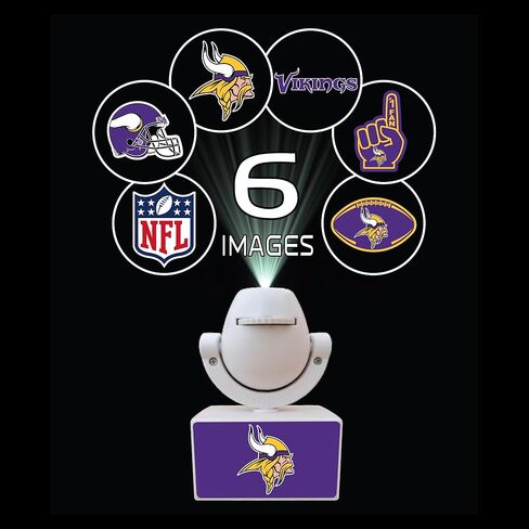Sporticulture NFL American Football Minnesota Vikings - جهاز عرض كشاف صغير LED قابل للتعديل مع 6 تصميمات لشعار الفريق - مصباح كشاف محمول وقابل لإعادة الشحن - يعمل بالبطارية - 4.375 بوصة × 3.125 بوصة in Kuwait
